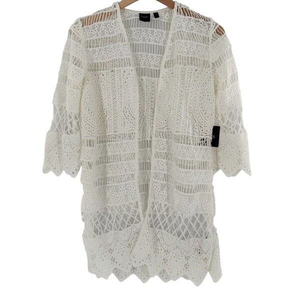 NEW Rafaella White Embroidered Lace Swim Cover-Up Cardigan Size Small - Picture 4 of 9